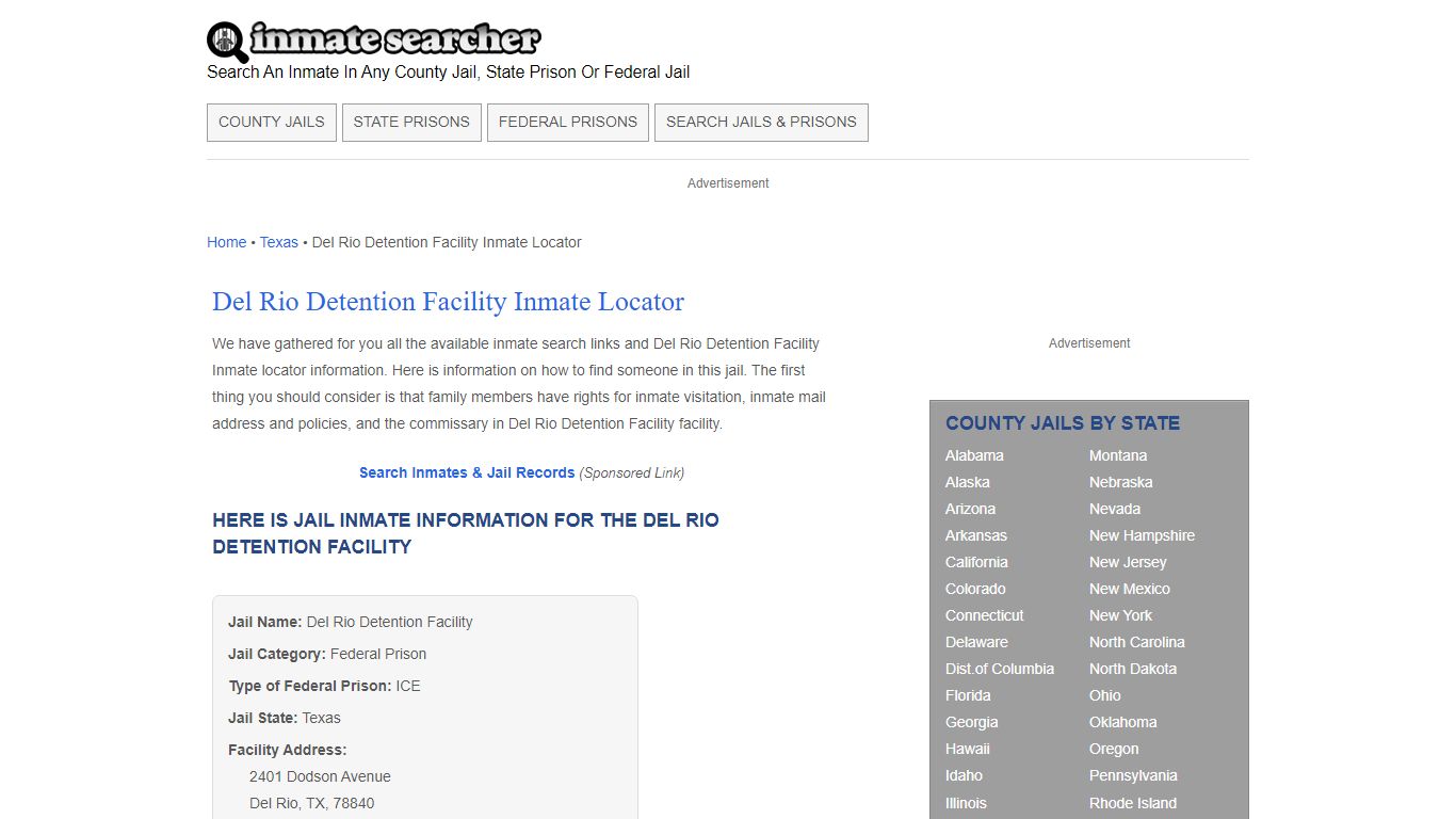 Del Rio Detention Facility Inmate Locator - Inmate Searcher