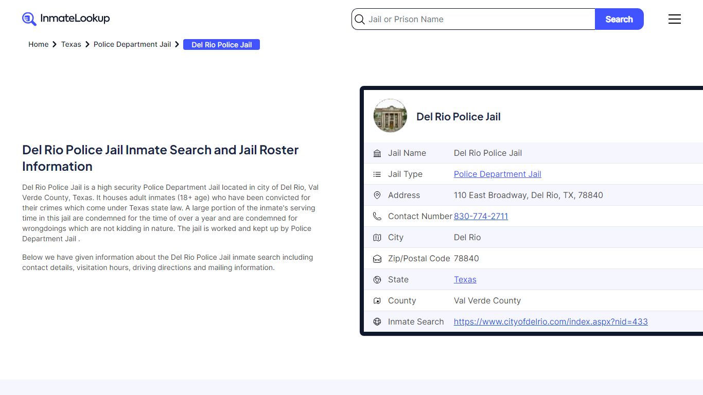 Del Rio Police Jail Inmate Search and Jail Roster Information
